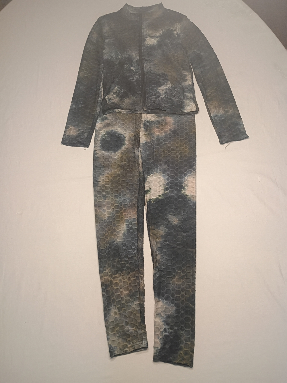 #1284 AQ-Sport Women’s Medium Tie-Dye Textured Zip Jacket & Leggings 2-Piece Set